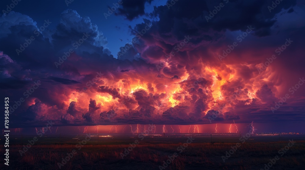 Night Thunderstorm: An image of a thunderstorm at night, with multiple lightning strikes creating a spectacular light