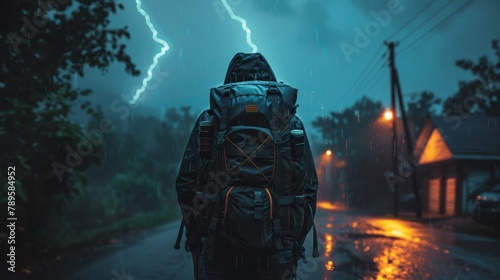 Safety and preparation: A photo of a person carrying a backpack containing emergency supplies