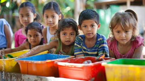 Diverse Children Engaging in Outdoor Recycling Workshop for World Environment Day