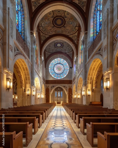 Tranquil Synagogue Interior Basking in Stained Glass Light for International Day of Peace