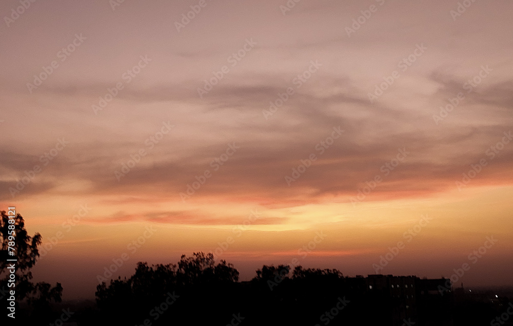 Beautiful sunset scenery view of colorful sky background, nature photography, silhouette of trees, dawn wallpaper Beautiful sunset scenery view of colorful sky background, nature photography, silhouette of trees, dawn wallpaper