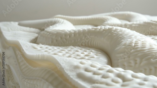 Close-up of a white, organic, 3D printed sculpture with a smooth, undulating surface.