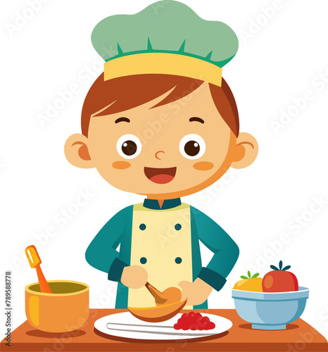 Cartoon little girl cooking