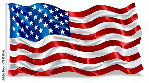 A beautiful waving American flag. The flag is blowing in the wind and has a soft, silky texture. The colors are vibrant and bright.