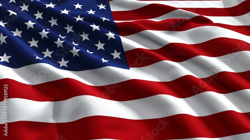 A beautiful waving American flag. The flag is blowing in the wind and the stars and stripes are clearly visible.