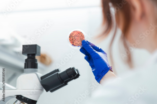 Female scientist researcherworking on biotech laboratory photo