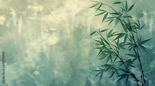 Classic illustration of tall bamboo stalks swaying gently in a breeze