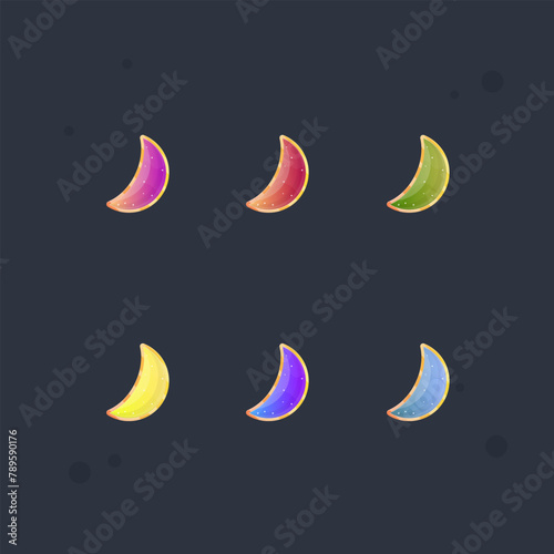 Moon Glossy Set Colorful Game Icon Badge Isolated Vector Design