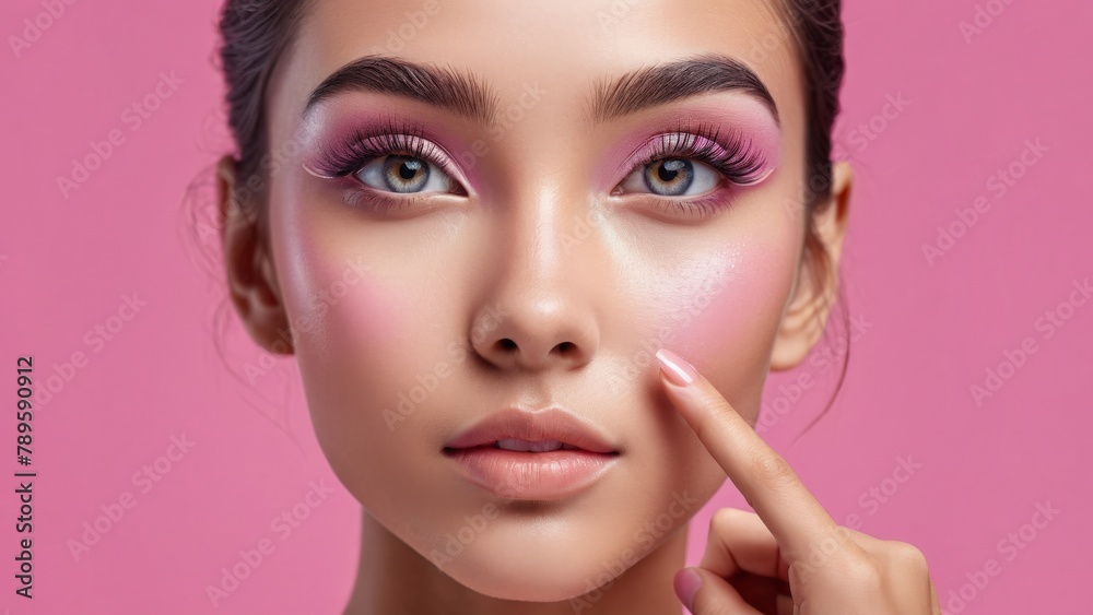 Close-up, portrait of a girl holding her finger up to her face