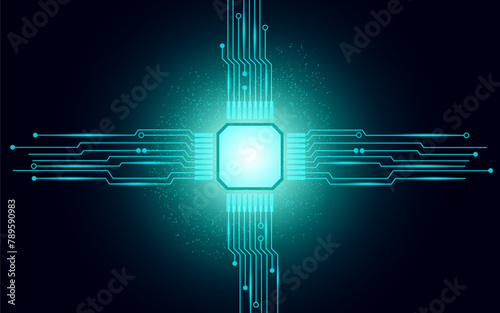 Abstract glowing blue lights technological tech background digital circuit board pattern