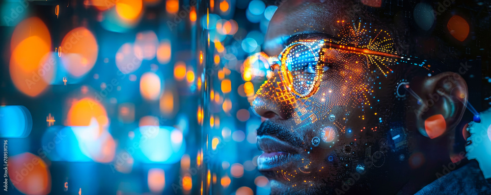 Innovative Businessman Utilizing AI Robot Technology, Data Network Integration for Competitive Edge Through Machine Learning Implementation Innovative Businessman Utilizing AI Robot Technology, Data Network Integration for Competitive Edge Through Machine Learning Implementation