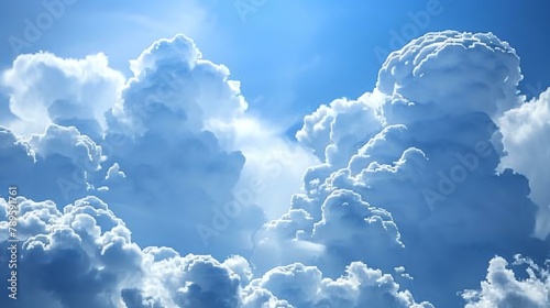 Amazing beautiful white cloudscape with blue sky and sunlight. photo