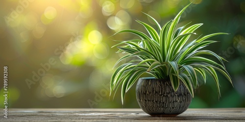 Spider plant (Chlorophytum comosum) in Flowerpot, Spider House Plant in Flowerpot, Copy Space