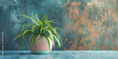 Spider plant (Chlorophytum comosum) in Flowerpot, Spider House Plant in Flowerpot, Copy Space