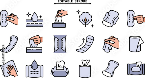 Feminine hygiene pad color icons set. Hygiene sanitary napkin product symbol isolated on white background. Modern simple vector icon for website or mobile app.