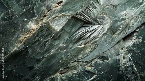 This is a close-up image of a broken glass. The glass is shattered into many pieces, and the light is reflecting off of the sharp edges. photo