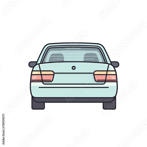 Basic vector car, rear view, pastel color palette, sleek design black monoline