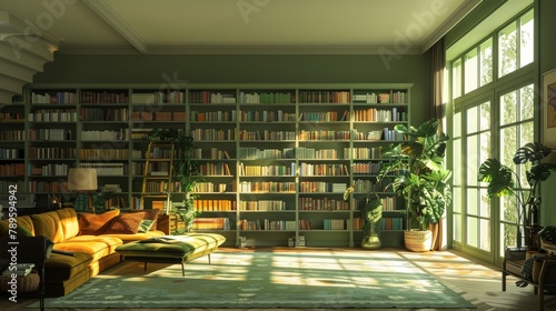 Library. Bookshelves with books and textbooks. Learning and education concept, aigenerative