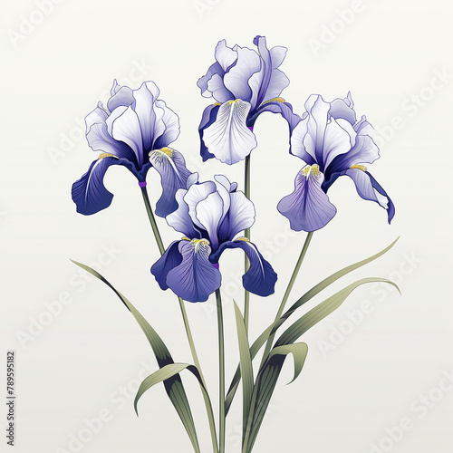 Sleek iris vector  frontal view  minimalist shading  pure white base hand drawing