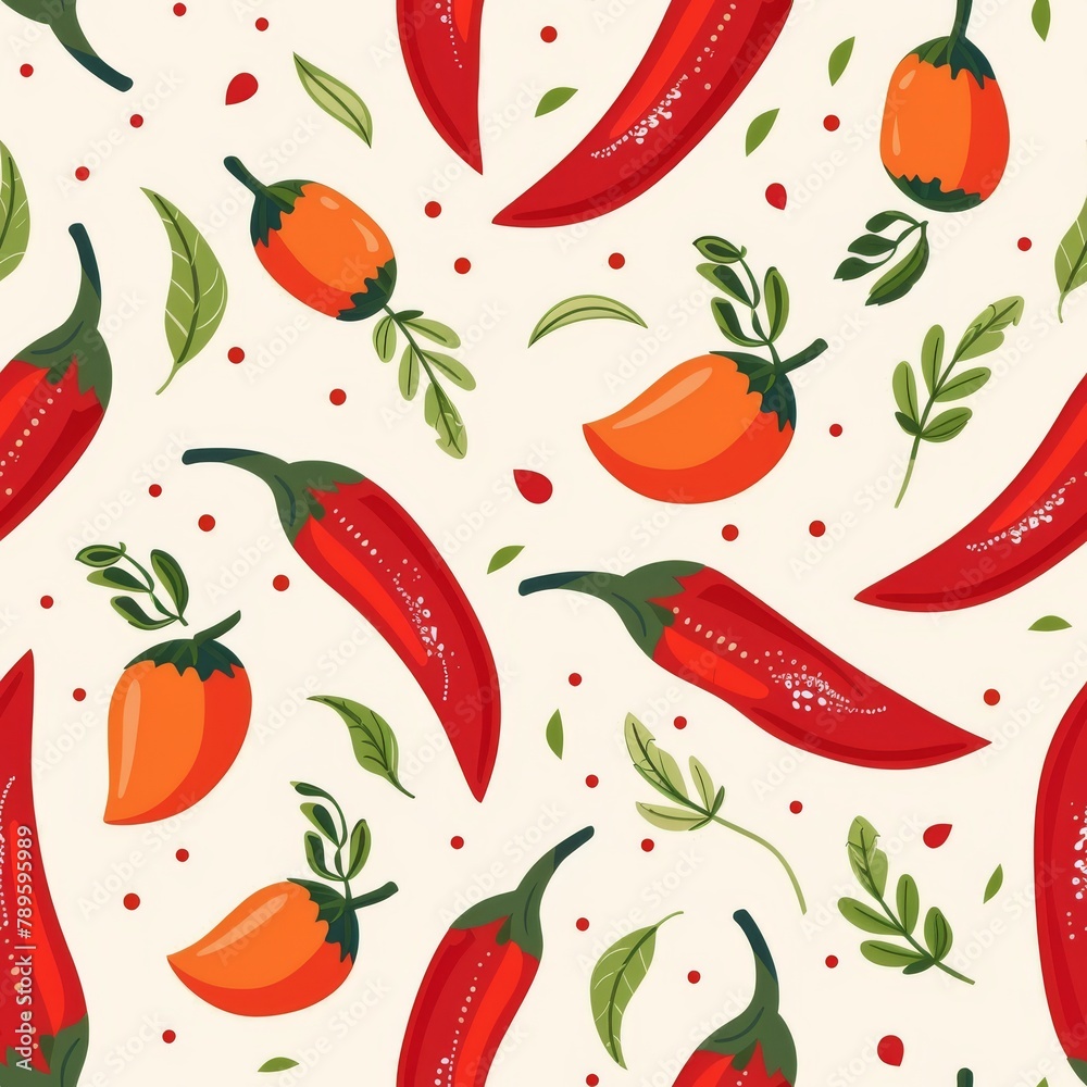 Red Peppers and Leaves on White Background Red Peppers and Leaves on White Background