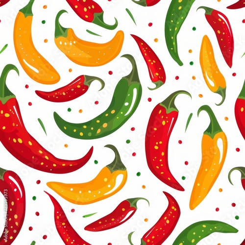 Pattern of Peppers on a White Background