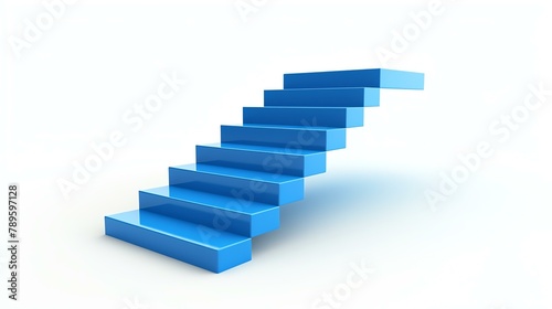 3D rendering of a staircase going up. The stairs are blue and the background is white. The staircase is on the left side of the image.