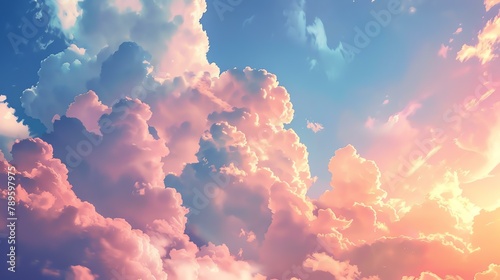 Amazing beautiful colorful cloudscape with bright pink, orange and blue colors. photo