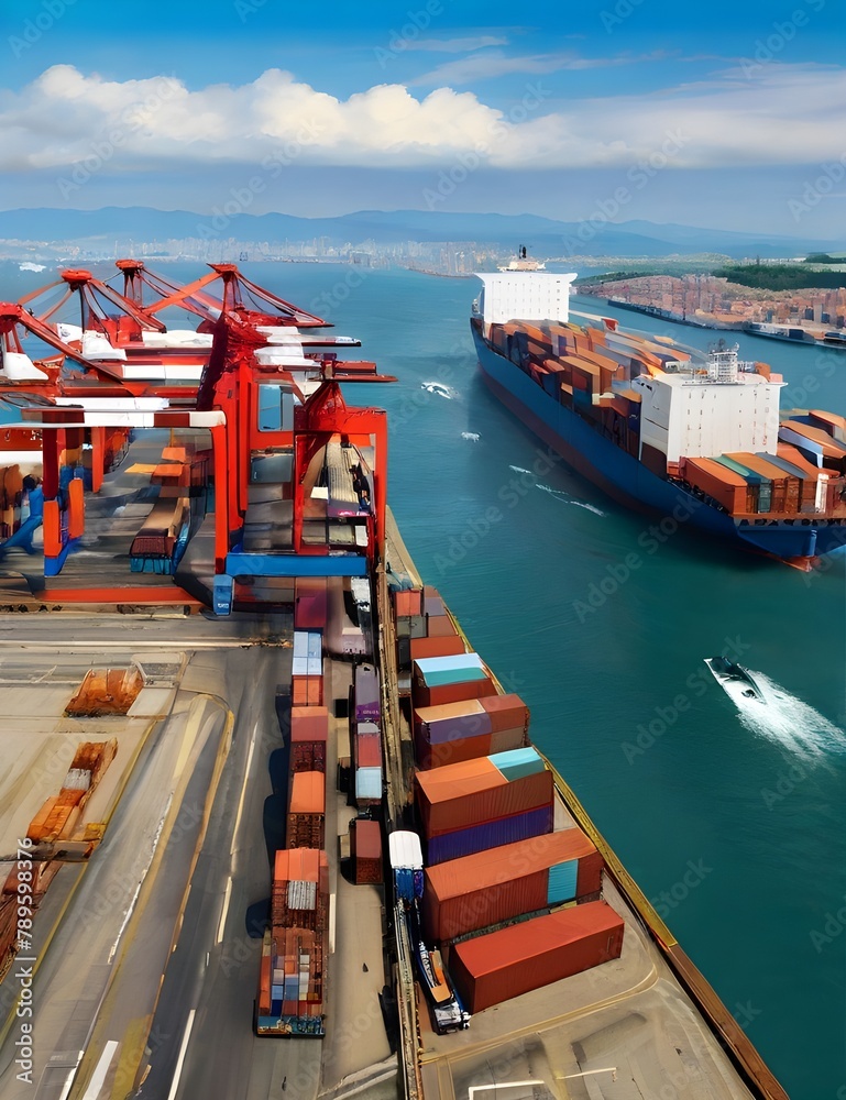 Naklejka premium ships. merchant ships. maritime logistics, view of shipping ports, transport of business time