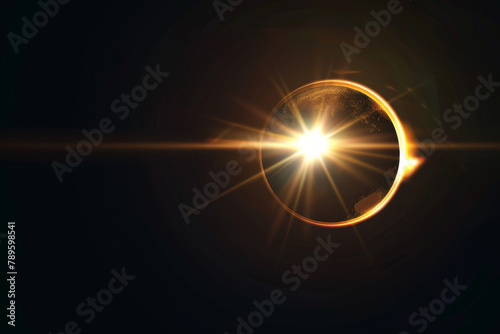 Solar Eclipse with Lens Flare on Black Background