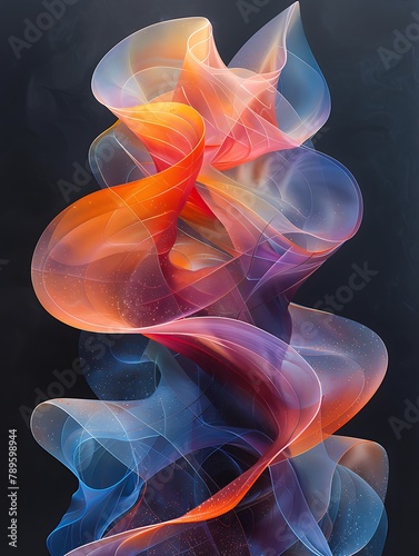 A vibrant and abstract digital artwork featuring swirls of translucent colors against a dark background. 