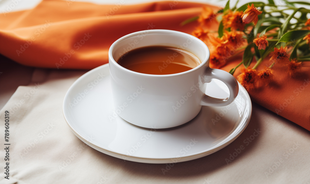 A napkin with the words Hello March next to a cup of coffee A napkin with the words Hello March next to a cup of coffee