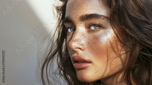 Natural Beauty: Close-up of a Young Woman with Freckles