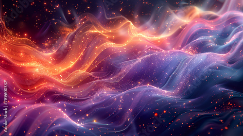 abstract background with space, a blend of colors rippling through a silky fabric, evoking a sense of flowing movement, with sparks of light suggesting a dynamic and almost magical energy within photo