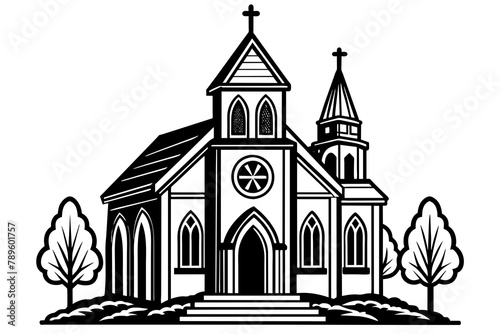 iglesia en arte lineal, sin tanto detalle y sin fondo white background