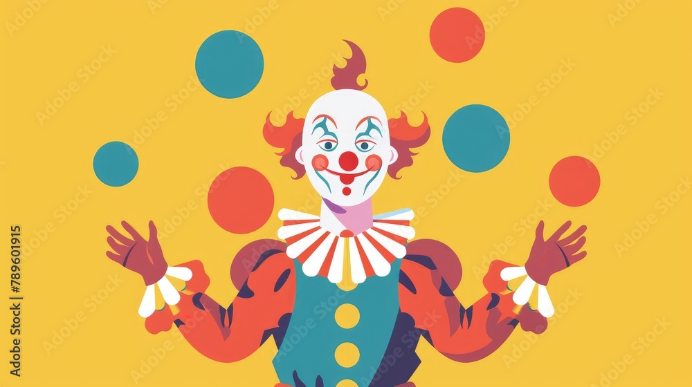 Illustration of a clown juggling depicted in a sleek and simple flat 2d icon style Illustration of a clown juggling depicted in a sleek and simple flat 2d icon style