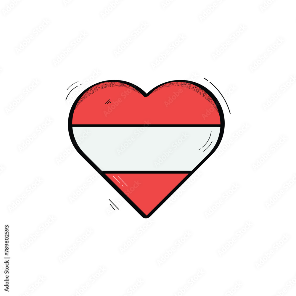 Hand Drawn Heart Shaped Austria Flag Icon Vector Design. Hand Drawn Heart Shaped Austria Flag Icon Vector Design.