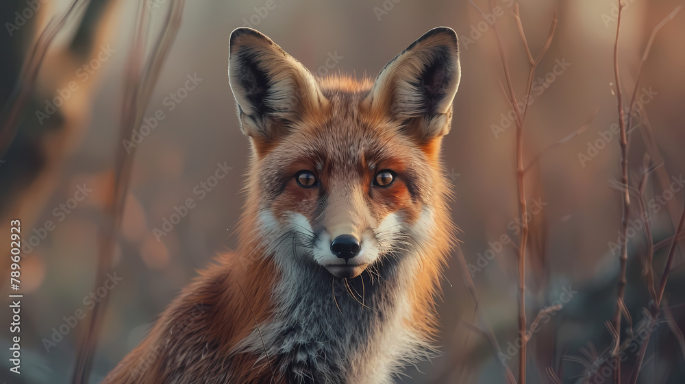Fototapeta premium Alert Red Fox in Golden Hour Brush