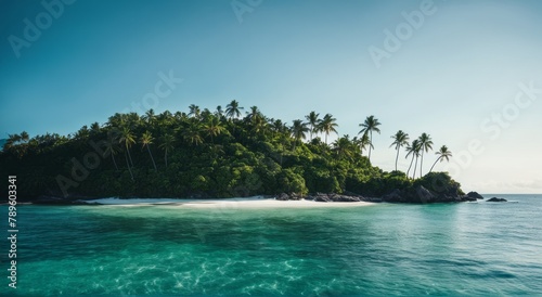 A secluded tropical beach with clear turquoise waters. Generative AI.