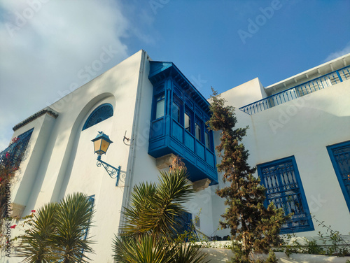 the moucharabieh which adorn windows, loggias and balconies, with their classic Arabic ornaments, they decorate the blue and white houses of the village of Sidi Bou Saïd. Tunisia