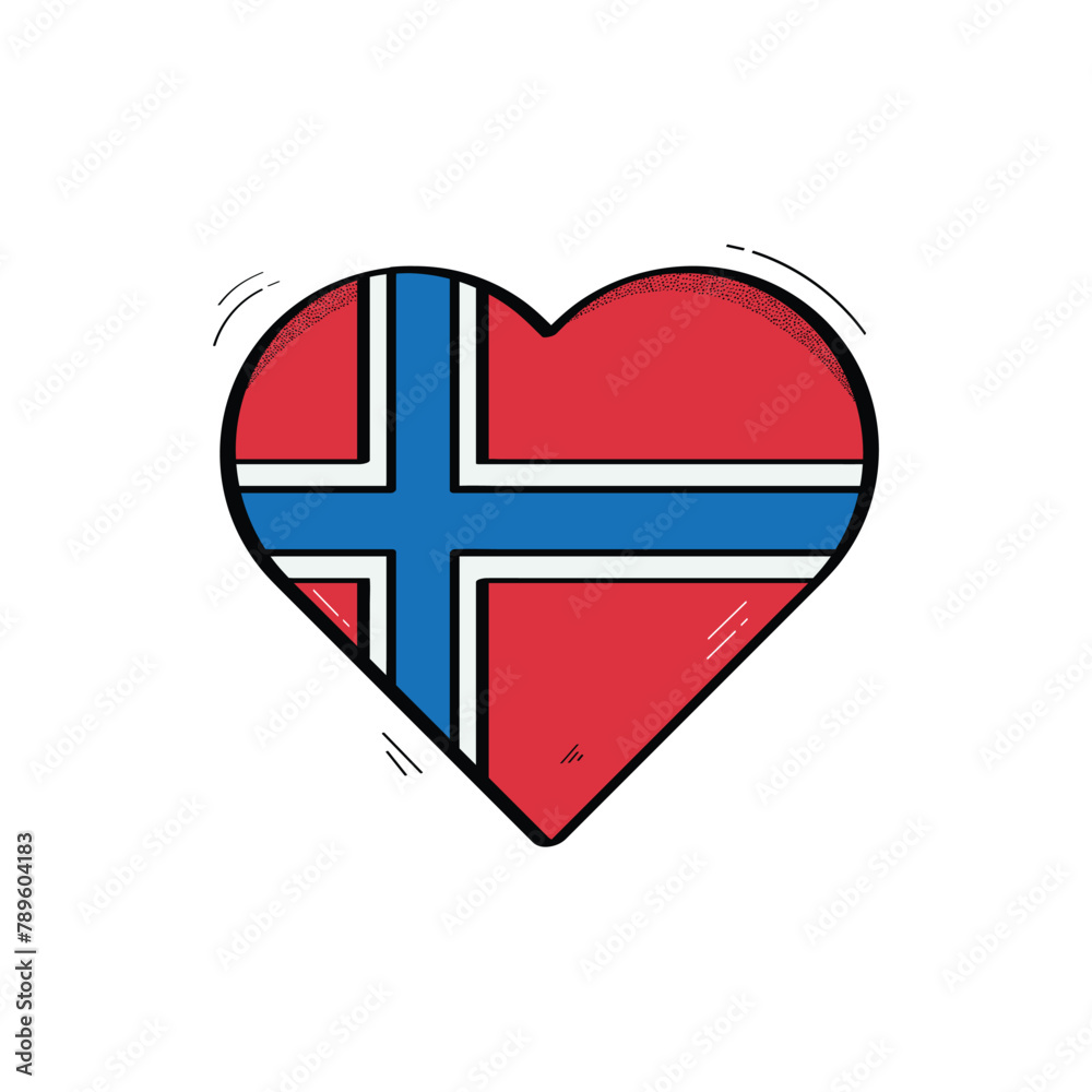 Hand Drawn Heart Shaped Norway Flag Icon Vector Design.