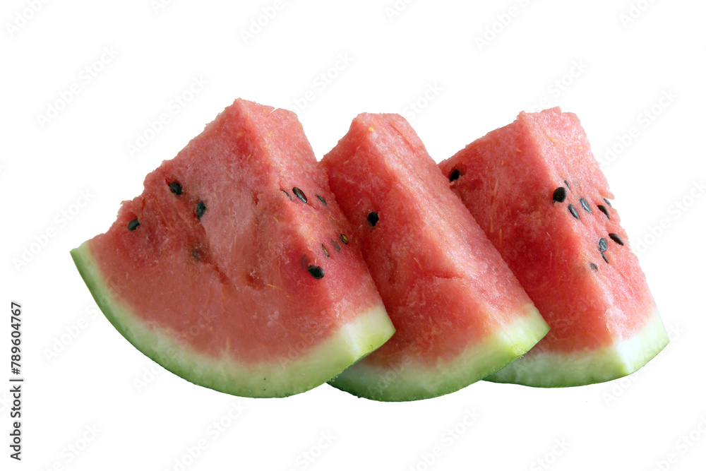 Watermelon, a staple food and natural fruit, is shown on a white background Watermelon, a staple food and natural fruit, is shown on a white background