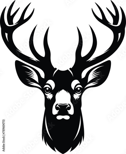 Horned elk deer head silhouette vector Illustration