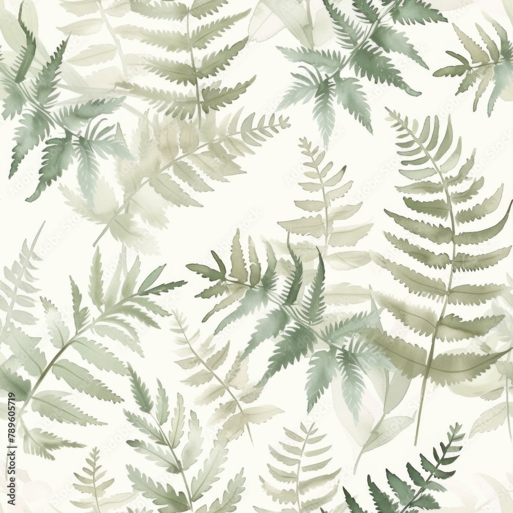 Tranquil Watercolor Fern Pattern on Light Background