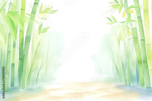 Bamboo Forest  Tranquil bamboo forest pathway  shades of soft greens