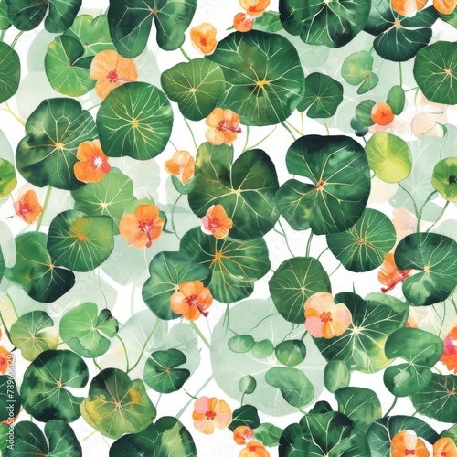 Vibrant Nasturtiums and Lush Water Lily Pads Pattern