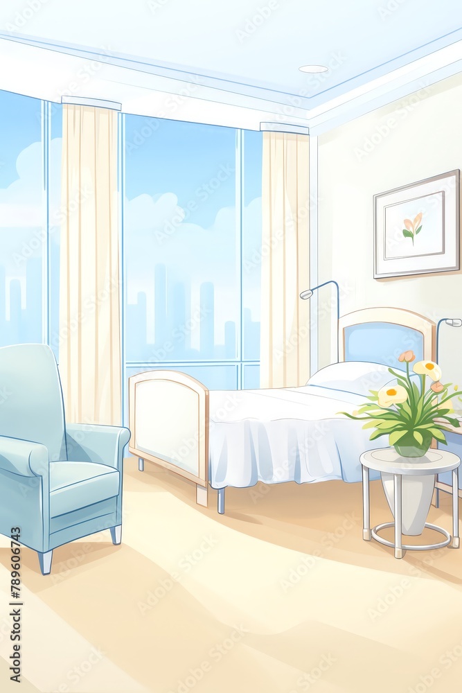 Hospital Room, Modern hospital room with advanced medical equipment and