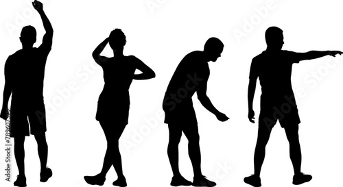 Silhouette Group of People Standing on White Background