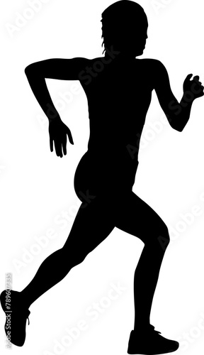 Black Silhouettes Runners sprint women on white background
