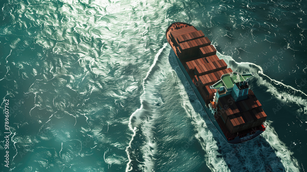 Top View Cargo containers ship logistics transportation Container Ship Vessel Cargo Carrier. import export logistic international export and import services export products worldwide Generative AI Top View Cargo containers ship logistics transportation Container Ship Vessel Cargo Carrier. import export logistic international export and import services export products worldwide Generative AI