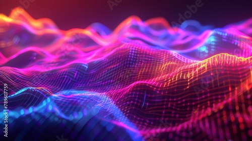 Vibrant Abstract Digital Waves Background in Neon Colors